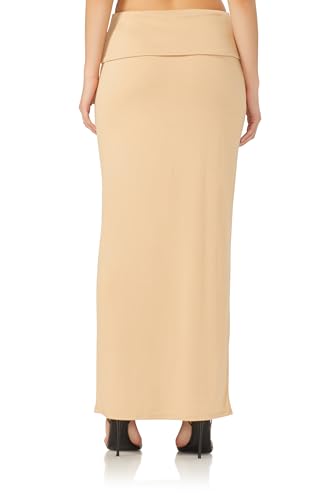 Women's Esin Soft Foldover High Waist Long Maxi Skirt, Praline4