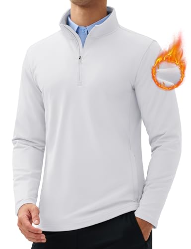 MAGCOMSEN Quarter Zip Pullover Men 1/4 Zip Golf Jacket Fleece Lined Water Resistant Sweatshirt 2 Zipper Pockets Winter