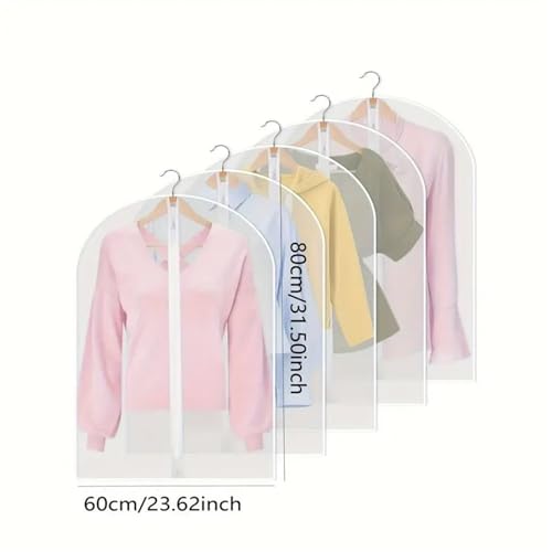 Hanging Garment Bag 5Pcs Polyester Garment Dust Cover with Zipper Closure Long Hanging Clothes Bag for Coats Jackets & Wardrobe Organization(5Pcs 60x80cm)2