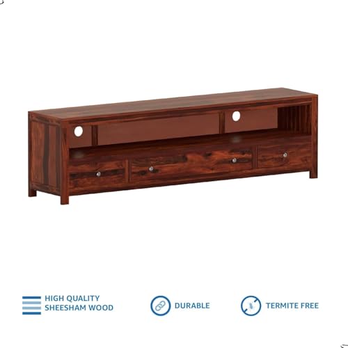 Image of Louis Rosewood Sheesham Solid Wood TV Entertainment Unit | Wooen TV Cabinet Living Room & Office (Finish Color - Natural Teak Finish)