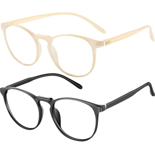 FEIYOLD Blue Light Blocking Glasses Women/Men,Retro Round Anti Eyestrain Computer Gaming Glasses(2Pack)