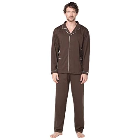 e.VIP Men's Pyjama Set Oswald 882 with Button Up Shirt Made of Pure Cotton, Brown Large Cover