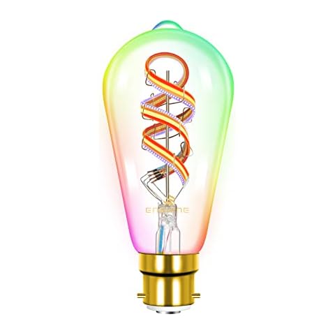 ENSHINE Bayonet Smart Bulb , RGB&Warm White Vintage Bulb ST64 B22, Compatible with Alexa and Google Home, Voice Control, Dimmable, Colour Changing, 4.5W, 300lm, No Hub Required, 1 Pack (2.4GHz Only) Cover