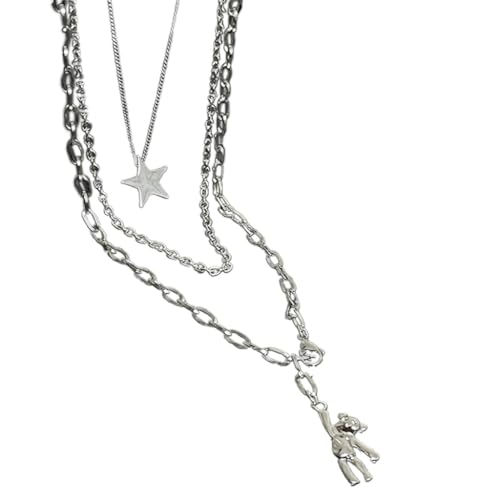 [ECVGHD] Three-Layer Bear Star Tassels Necklace Student Simple Temperament Necklace