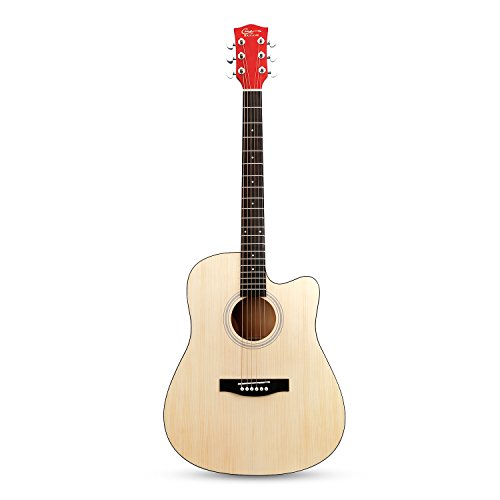 Image of Acoustic Guitar 41 inch Full Size Cutaway Steel String Folk Guitar for Beginners, Adults with Gig Bag, Extra Strings and Polishing Cloth GU-2 (Cutaway)