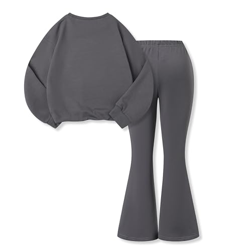 Image of Tween Girls Clothes Long Sleeve Graphic Sweatshirt Top + Bow Knot Pants 2 Piece Outfit Set, Size 7-16Years