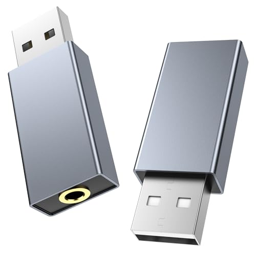 2 Pack USB to 3.5mm Jack Audio Adapter, External Stereo Sound Card, USB to 3.5mm TRRS Female Headset for PS4/PS5/Headphone/Mac/Linux/Laptop/Desktops/Docking Station