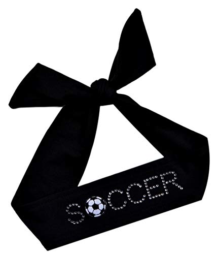 Soccer Ball Rhinestone TIE Back Sport Headband by Funny Girl Designs