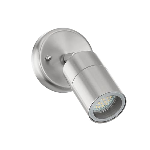 EGLO LED Außen-Wandlampe Robledo, 1 flammige Außenleuchte, Wandspot aus Edelstahl in Silber und Glas, GU10 Fassung, IP44