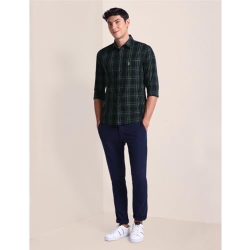 Image of U.S. Polo ASSN. Checked Tailored Fit Shirt for Men - 100% Cotton, Breathable & Comfortable, Full Sleeves Casual Shirt for Men