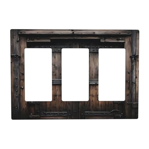 Decorative Outlet Covers Retro Brown Wood Barn Door Vintage Farmhouse 3 Gang Wall Plate Triple Rocker Light Switch Cover Plate Jumbo Electrical Gfci Faceplate