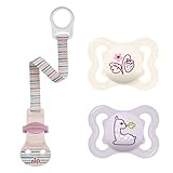 MAM Silikon Schnuller AIR mini 0-6 Mädchen // 2er Set // inkl. Sterilisiertrasportbox + Fehn Schnullertier 13 cm