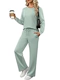 ANRABESS Women's 2 Piece Lounge Sets Casual Travel Outfits Wide Leg Tracksuit Sweatsuits Matching Set 2026 Fall Clothes Green Medium