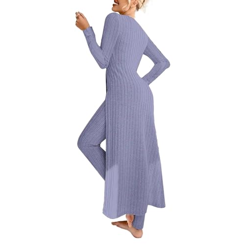 Ensemble deux pièces en tricot femmes pantalon haut côtelé automne