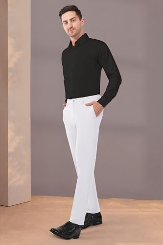 Image of SaintX Men's Premium 4-Way Comfort Stretch Formal Trousers | Smart Sweat Wicking Wrinkle Free Fabric | Smarter Techno Flex Expandable Waistband | Stylish Slim Fit | Daily Office Wear