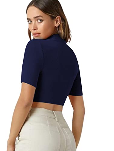 Image of Dream Beauty Fashion Women's Combo Casual High Neck Short Sleeves Stylish Crop Top - Pack of 2-17 inch inches
