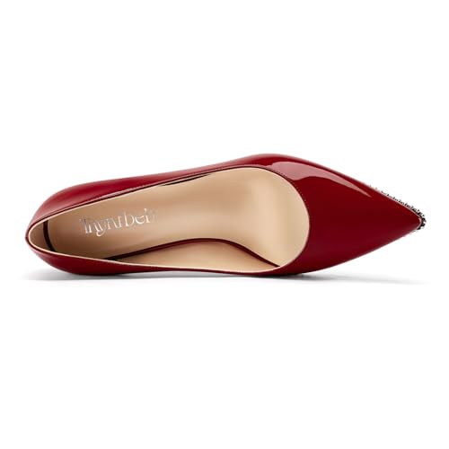 Image of TNYNFBEB Womens Kitten Heel Pointed Toe Pumps Slip-on Sliver Beaded Prom Wedding Dress Basic Classic Patent Leather Summer 2.6 Inches Heels