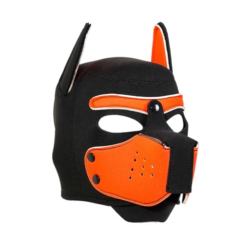 Erwachsene Neopren-Welpen-Kapuzenmaske, abnehmbare Cosplay-Hunde-Vollgesichtshaube, Welpenmaske für Halloween (Orange)