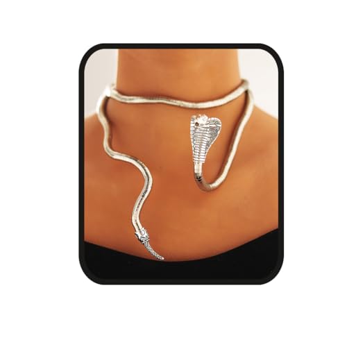 Blindery Punk Snake Necklace Bendable Choker Costume Animal Snake Necklace Medusa Snake Bracelet for Halloween and Nightclub (silver -2)