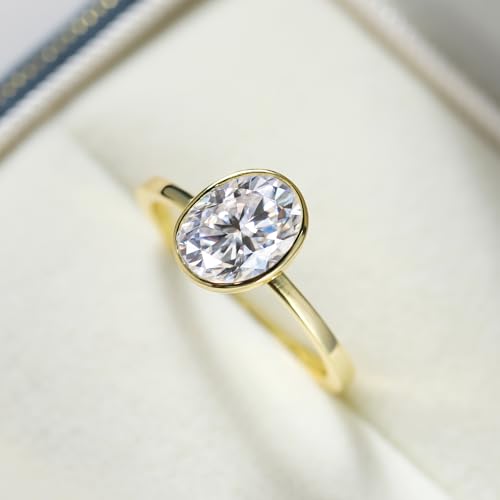 Moissanite Engagement Rings for Women 925 Sterling Silver 2ct/3ct Oval Cut Moissanite 14k Gold Plated Wedding Promise Rings for Her Wedding Bands for Women Size 5-92