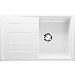 Fregadero Cocina 78 x 50 cm, Fregadero Granito Un Seno + Sifón Clásico, Fregadero Empotrado con Escurridor Copenhagen 780 de Primagran, Blanco