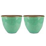 30cm Ceramic Look Plant Pot Set Of 2 – Large Glazed Indoor & Outdoor Planters, Modern Round Flower Pots for Patio, Balcony, Garden & Home Décor, Weather Resistant Decorative Planter - (Turquoise)
