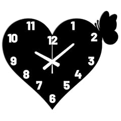CONCHLERY Love Heart Wall Clock Butterfly Non Ticking Clock Irregular Shape Decorative Clocks item