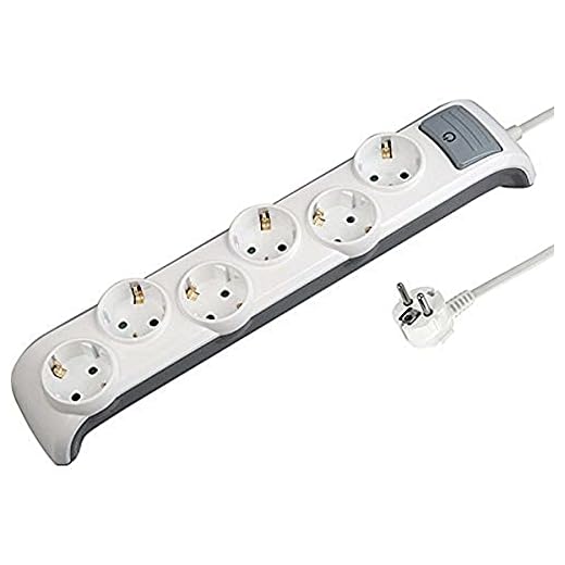 Electraline 62507 Bridge grenuttag 6-vägs med strömbrytare, kabel 2 m/flera uttag/bord uttag uttag uttag vit