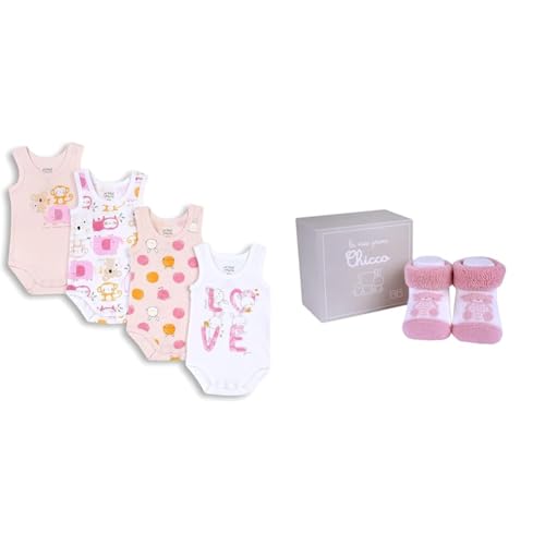 Body sans manches et pantoufles Chicco rose en textile premium pour nourrisson