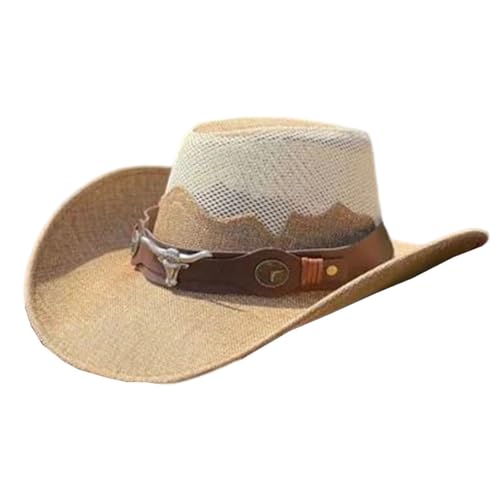Sombrero tibetano de verano para hombre y mujer, para viajes al aire libre, vaquero, pareja, playa, vacaciones, protección solar, Bronceado claro, 6 7/8 / 7 1/8