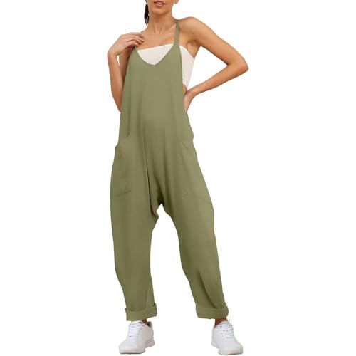 QuyiFa Monos de maternidad para mujer, mono de embarazo, mono de gran tamaño - maternidad y posparto, monos de pierna ancha. (Verde militar,L)