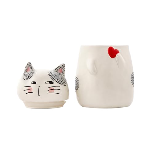 Bico Cartoon Cat Handpainted Stoneware Air Tight White 10.2 inch Cookie Jar, Dishwasher Safe, for storing Cookie, Candy, Coffee - Thumbnail 3