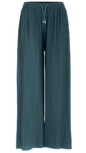 Van Der Rich - Weite Plissee Hose High Waist und Verstellbar Bänder - Damen (Dunkeldenim One Size)