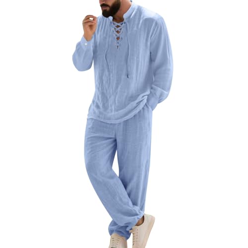 YIzdegg Traje de ocio para hombre de lino, traje de lino monocolor, elegante, traje de playa, traje clásico vintage, traje de verano ligero, transpirable, traje de trabajo de negocios, boda, conjunto