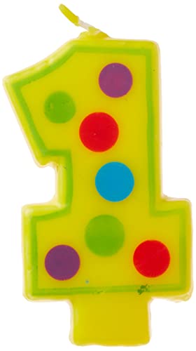 Number 1 Dots Birthday Candle - 3.5", Yellow, 1 Pc #TOP18