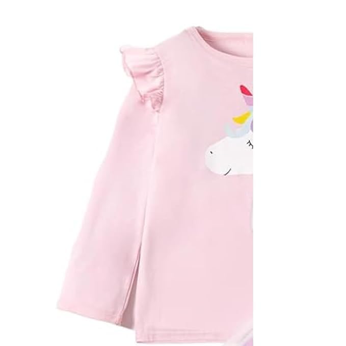 Image of HIKUJ Girls Skirt Top Set Poly Cotton | Unicorn Printed Full Sleeve Top With Flared Skirt | Kid Girls Cute Dress| Girls Birthday Dress Set