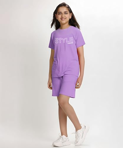 Image of KYDA KIDS Girls 100% Cotton Bio Washed Printed T-Shirt and Shorts Co-ords Clothing Set | Premium Soft & Breathable Summer Casual Comfort Outfit for Girls