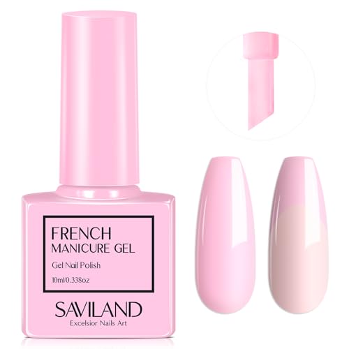 Saviland Gel Nail Polish for French Nails - Light Pink Gel Nail Polish Soak Off Gel Polish Manicure U V LED Gel Nail Art Gel for Beginner and Nail Professionals for Home Salon DIY
