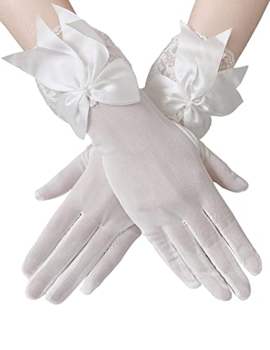 Gionforsy Fascinator Hat Feather Mesh Face Veil Hat Derby Tea Party Hat With Lace Gloves Pearl Necklace For Wedding (Style2-White) #TOP3