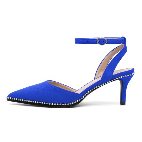 Image of SAMMITOP Kitten Heels for Women Low Heel Closed Toe Ankle Strap Pumps Wedding Party Beaded Dress Shoes 2.4 Inch