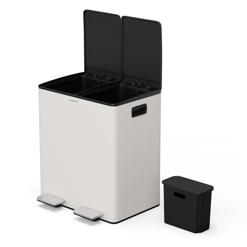 Klarstein EcoVista Mülleimer - 40L Abfalleimer mit 2 Fächern & 3L Komposteimer, Soft-Close, Edelstahl, Küchen-Abfalleimer, Mülltrennsystem