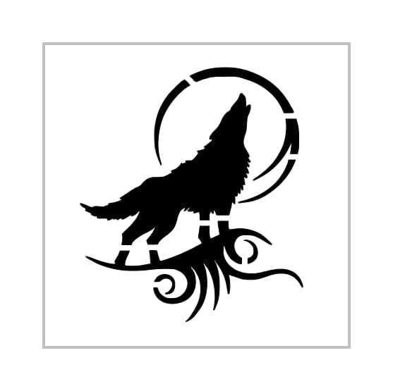 Tribal Wolf Stencil 4 Inch Howl Howling At Moon Design Reusable Sheet for DIY craft crafting card making cookie cake airbrushing small miniature MIN291
