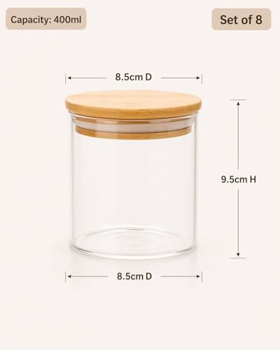 Image of 360 Rotating Spice Rack Organiser, 2-Tier Bamboo Stand with 8 Glass Jars, 250ml Each, BPA Free, Kitchen Storage