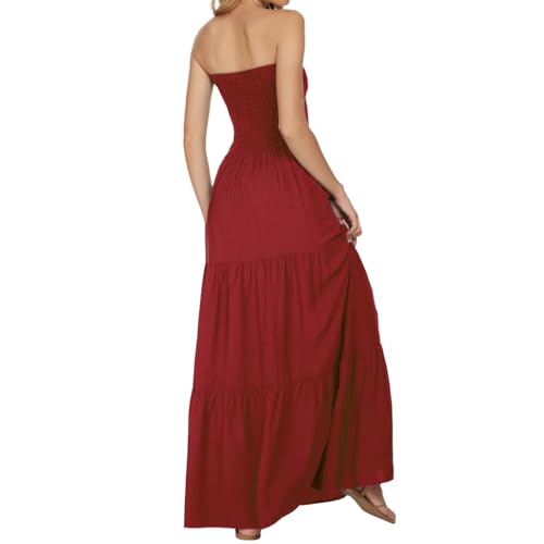 Image of Women's Summer Strapless Tube Top Maxi Dresses Off Shoulder Boho Beach Long Dress