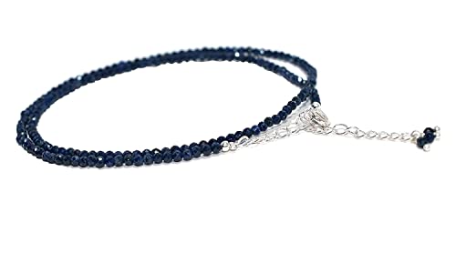 Natural Blue Sapphire Beads Necklace, 2.5 Mm Beads Size, Delicate Necklace With Energy Healing Crystals, Silver Plated Chain, Gift For Her, Gemstone Jewelry 18 Inch #TOP1