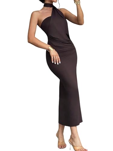 SweatyRocks Neckholder Kleid Damen Elegant Bodycon Kleid Hochzeitsgast Maxikleid Herbstmode Abendkleid Lang Damenkleider Business Outfit...