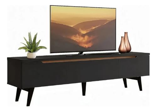 Consejos para Comprar Mueble Centro de Entretenimiento los preferidos por los clientes. 47 THAT S SHOCK Mueble para TV 75 Pulgadas Flotante, 180 cm Centro de Entretenimiento Moderno con 3 Cajones/Alacenas - Muebles para TV en Antracita/Negro con Detalle de Madera (Large)