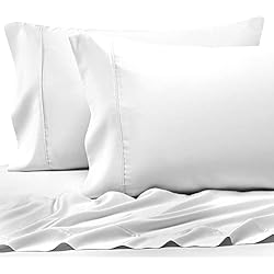 Pizuna Cotton Queen Size Pillow Case White, 400 Thread Count 100% Long Staple Combed Cotton Sateen Pillowcase, Cooling Pillow Covers with Stylish 4 Inch Hem (White Queen Pillowcase Set of 2)