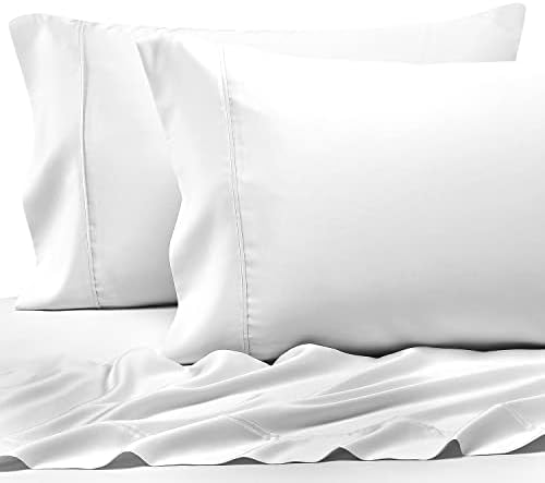 Pizuna 400 Thread Count Cotton Queen Pillowcases Pure White, 100% Long Staple Cotton Pillow Cases Standard Size Set of 2, Cooling Pillow Cases with Stylish 4 inch Hem (100% Cotton Pillow Cover)