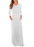 Dearlovers Womens Round Neck Long Sleeve Maxi Casual Dress Medium Size White
